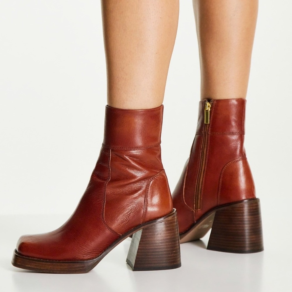ASOS DESIGN Women's Region Leather Mid-Heel Boots - Size 8
